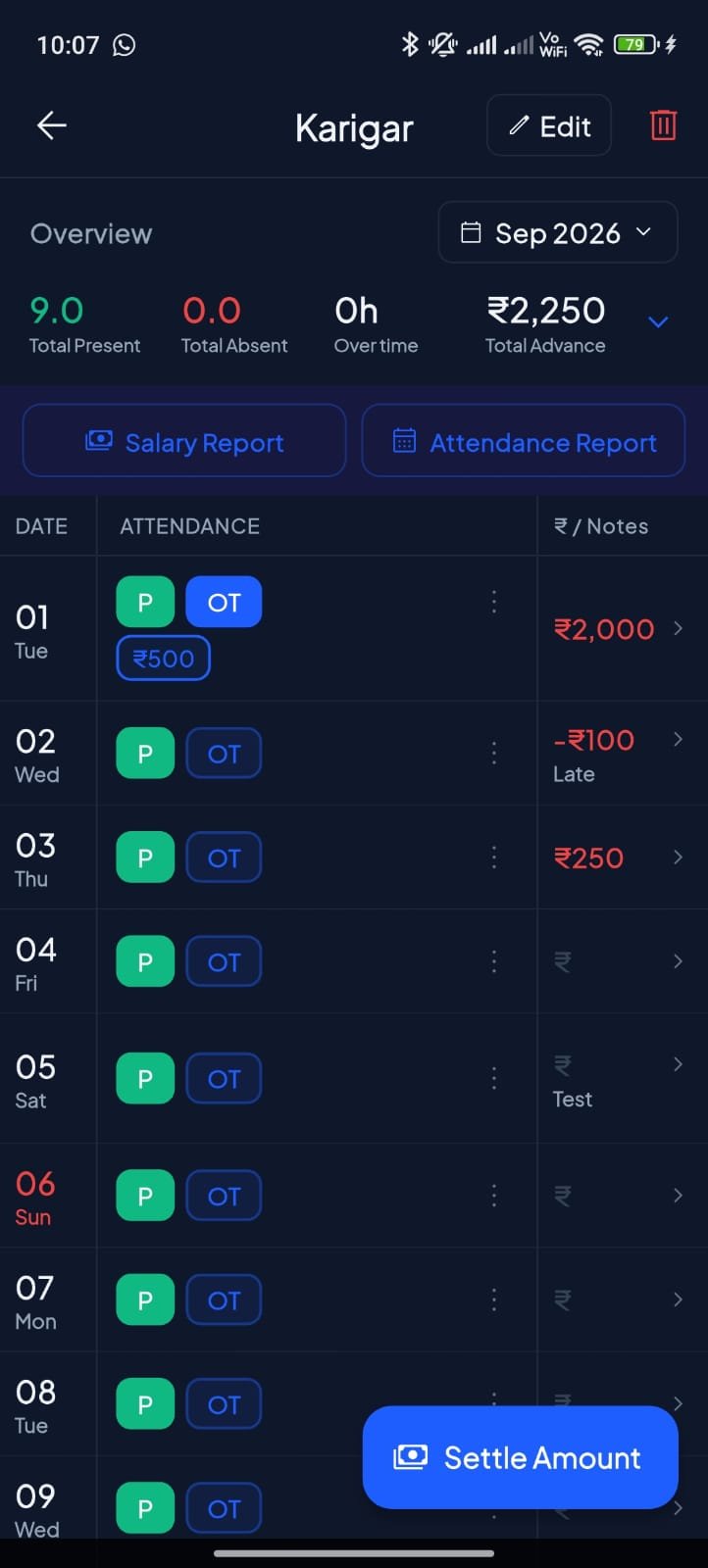 HajriBook worker attendance dashboard